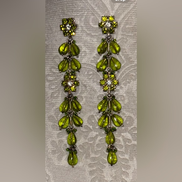 Emerald Rhinestone Drop Earrings - Picture 2 of 5